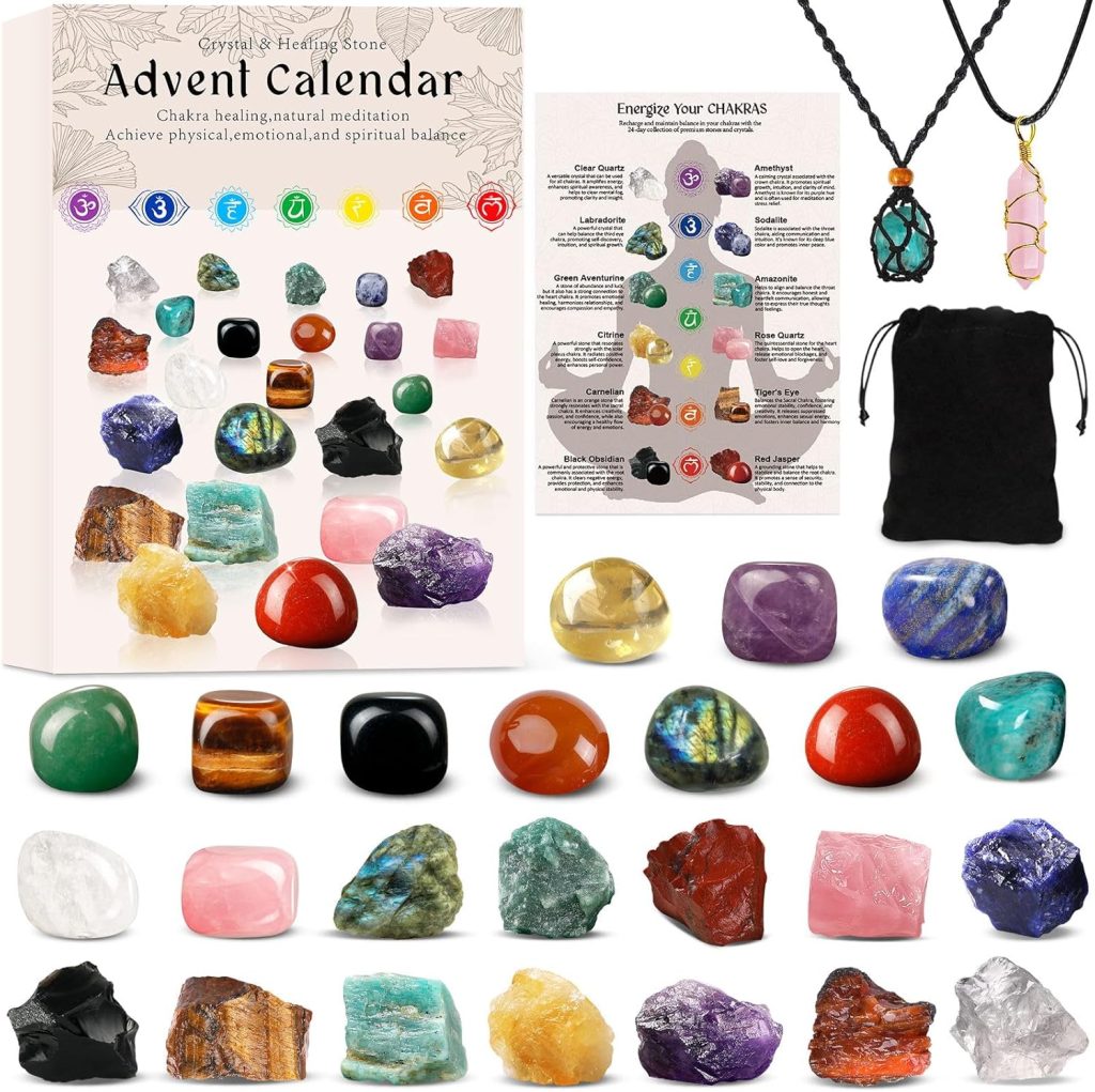 Advent Calendar 2025 Crystals Adult-24 Days Chakra Crystals&Healing Stones,Christmas Countdown Calendar Natural Stones Crystals Healing Journey for Girls Boys