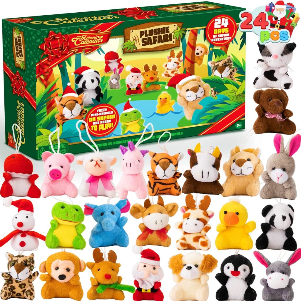 JOYIN 2025 Christmas Advent Calendar with Mini Animal Plush, 24 Days Countdown Advent Calendar with 24 Stuffed Animals, Kids Girls Party Favor, Xmas Gift Classroom Prizes, Christmas Party Favor Gifts